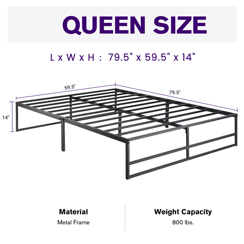 Aula 14'' Metal Platform Bed, Queen
