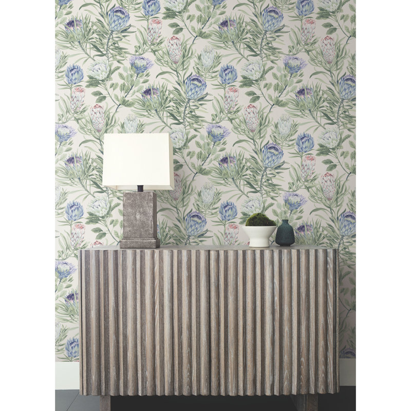 Rouleau de papier peint L 27 pi x l 27 po Protea, Crème/bleu