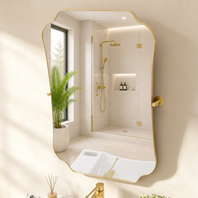 Miroir de meuble-lavabo pivotant inclinable 24 po x 36 po avec cadre en acier inoxydable et verre trempé doré