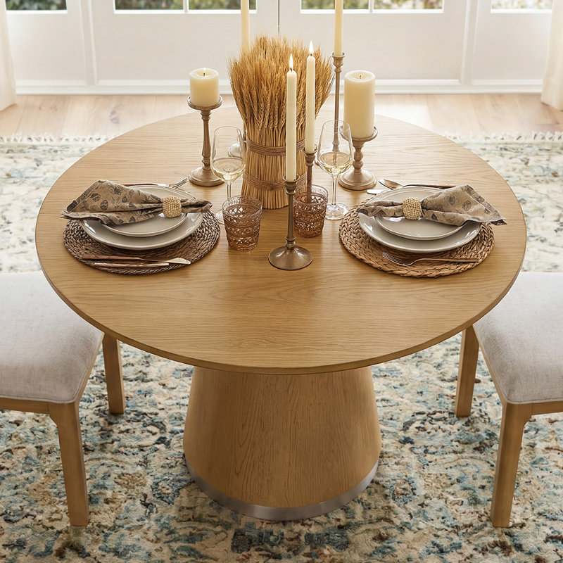 43" Round Dining Table With Pedestal Base, Oak Brown