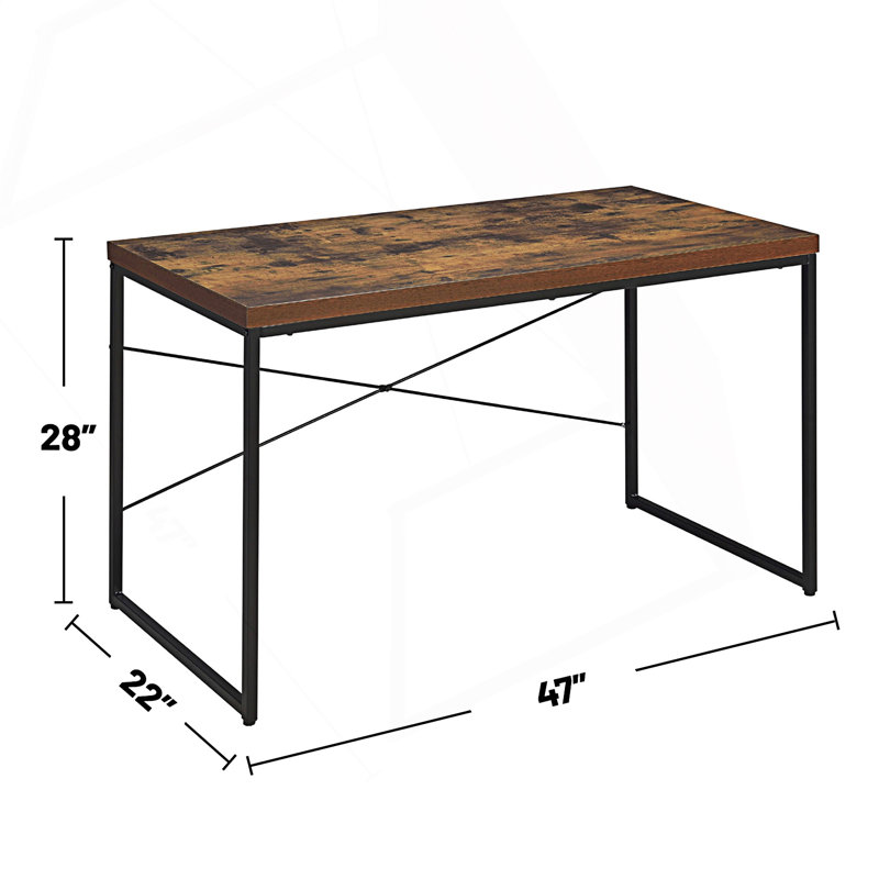 Bureau d'écriture rectangulaire avec pieds en métal, Chêne antique