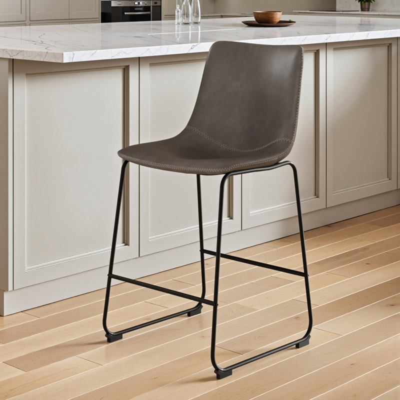 Nia Vegan Leather Bar & Counter Stool, Counter Stool (24" Seat Height), Gray, Black