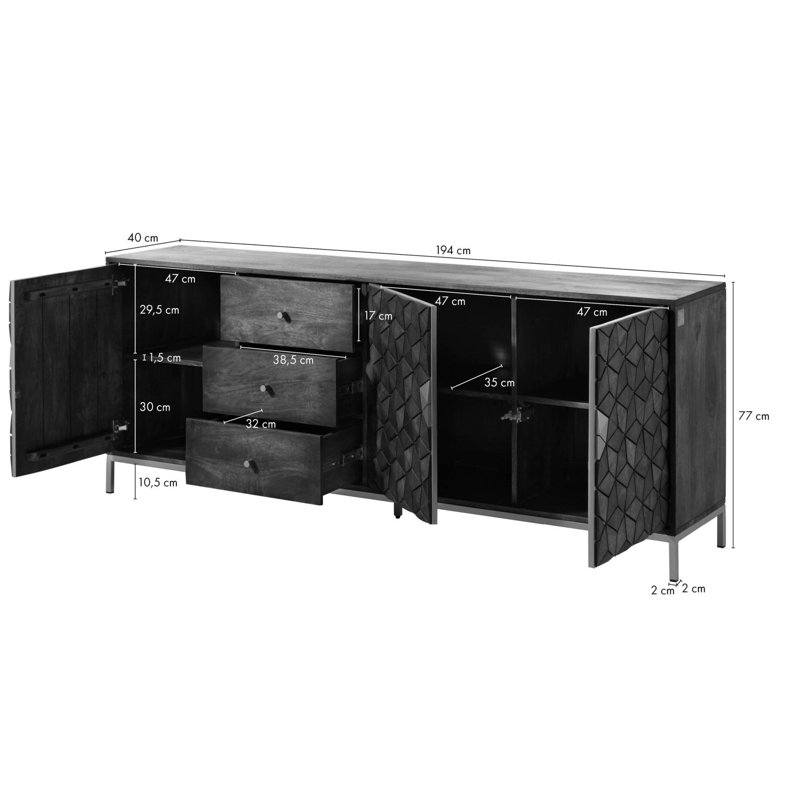 DIAMOND 194cm Solid Wood Sideboard, Brown