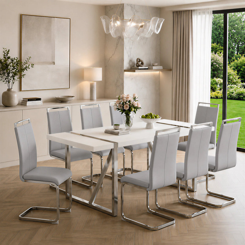 Ensemble de salle à manger 9 pièces Glam, 9, Gris clair