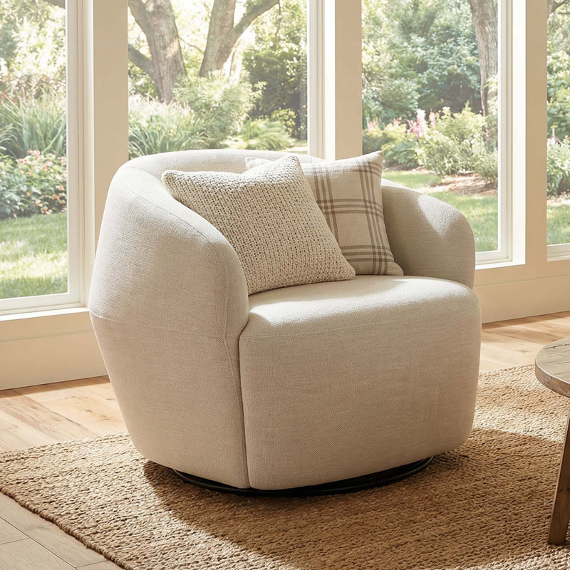 Fauteuil demi-tonneau pivotant rembourré Ingetraut, Lin Effie
