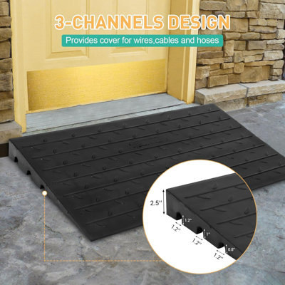 Rampe de seuil en caoutchouc robuste pour fauteuils roulants et scooters électriques - Bords biseautés antidérapants - Surface de conception en saule - Parfait pour les portes, la maison, l'intérieur et l'extérieur - Hauteur de 2,5 pouces - Paquet de 1 pièce