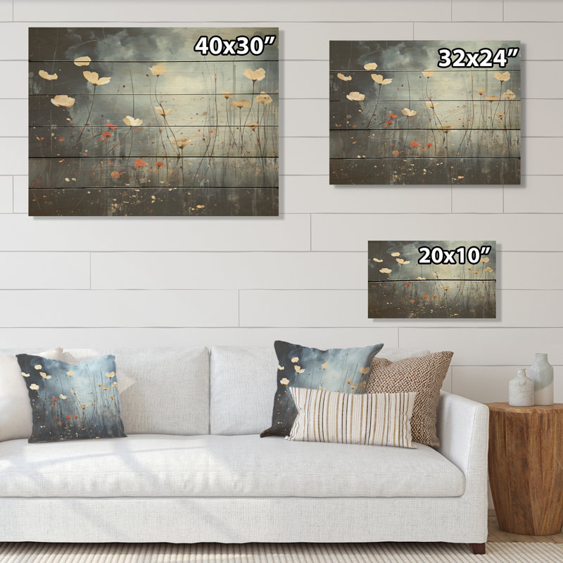 «Jade Flowers Field Enchantment I - Flower Wood», art mural sur bois de pin naturel, H 30 po x l 40 po