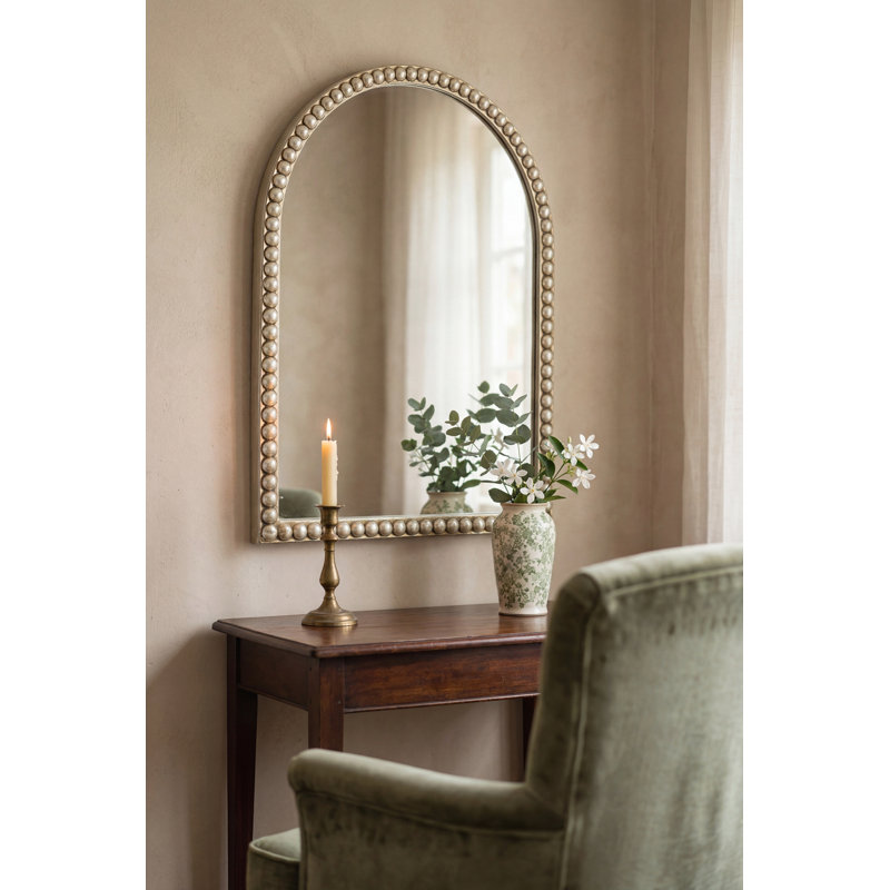 Miroir mural 24 po x 35,8 po avec bordure perlée - Miroir décoratif pour le salon, la chambre à coucher, l'entrée
