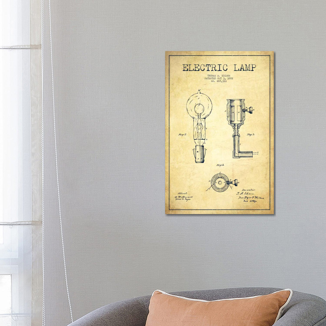 Electric Lamp Vintage Patent Blueprint by Aged Pixel - Gallery-Wrapped Canvas Giclée on Canvas