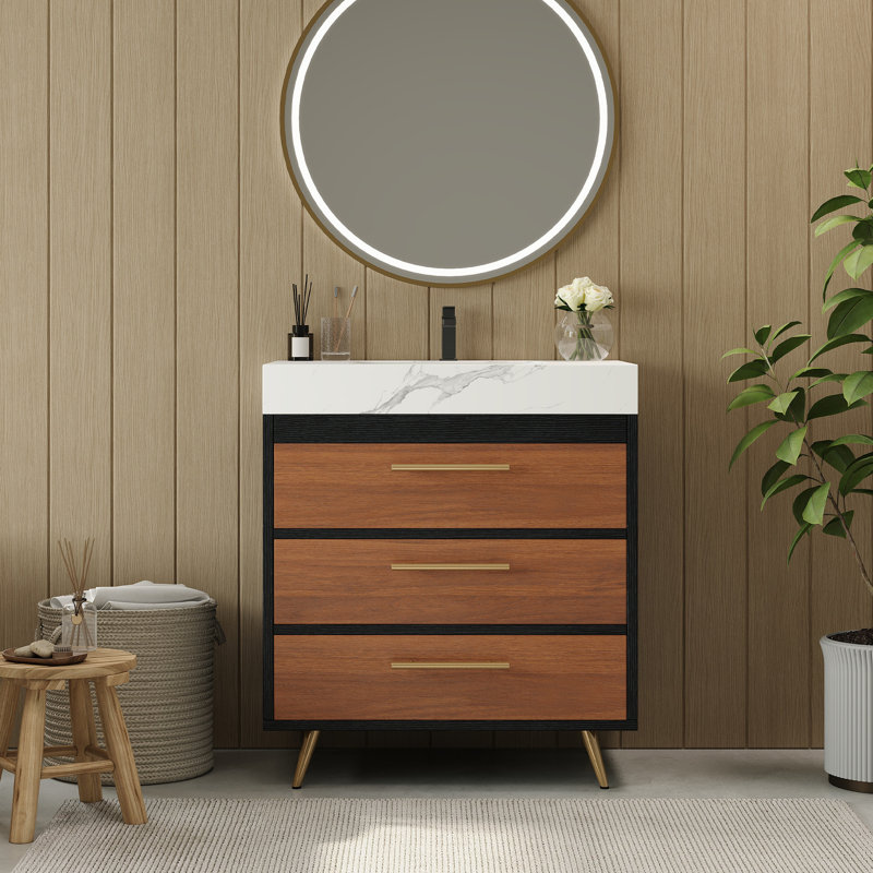 Meuble-lavabo autoportant moderne avec lavabo, Blanc
