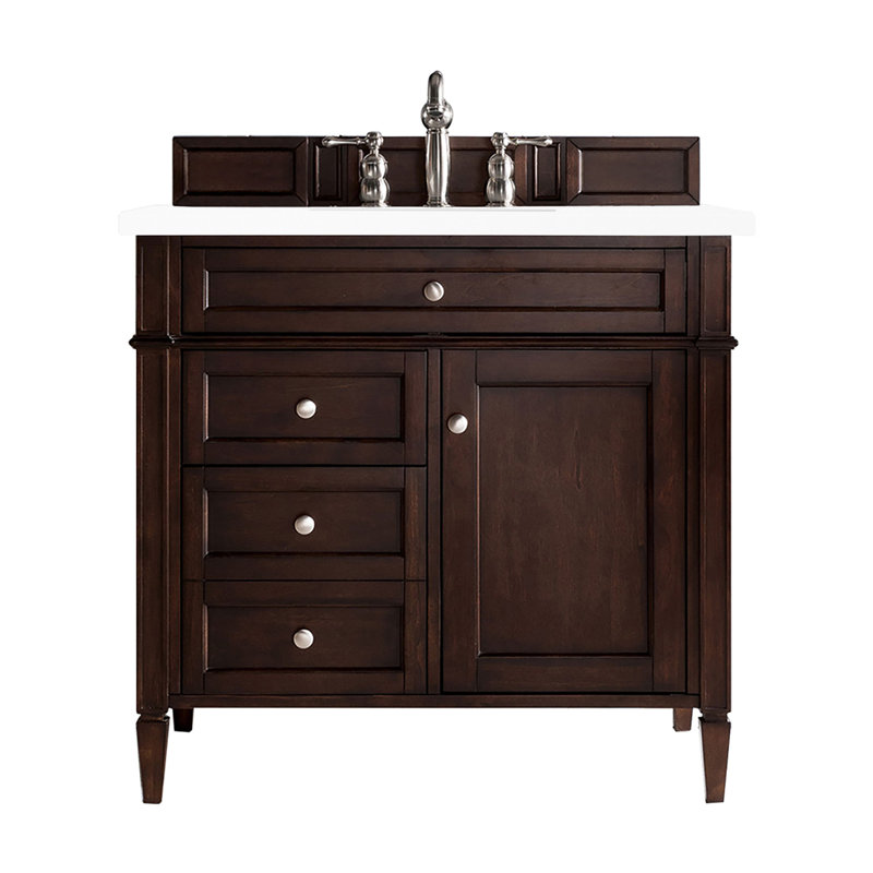 Brittany 36'' W Single Vanity, Burnished Mahogany, White Zeus, 8" Widespread