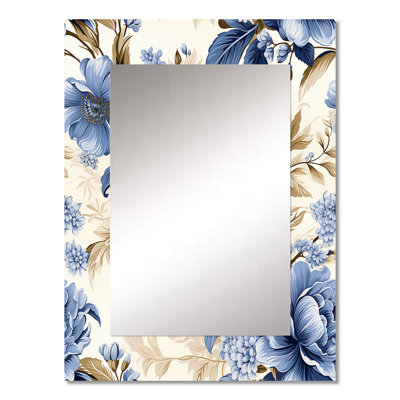 Laird Cobalt Blue Victorian Rococo Victorian Pattern - Floral Wall Mirror, Floral Decorative Mirror, Printed Metal Art