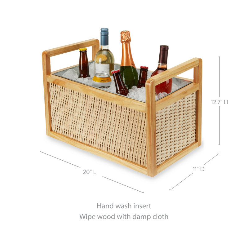 Rattan and Wood Beverage Tub with Galvanized Insert
