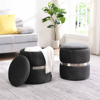 Modern Velvet Round Ottoman With Storage