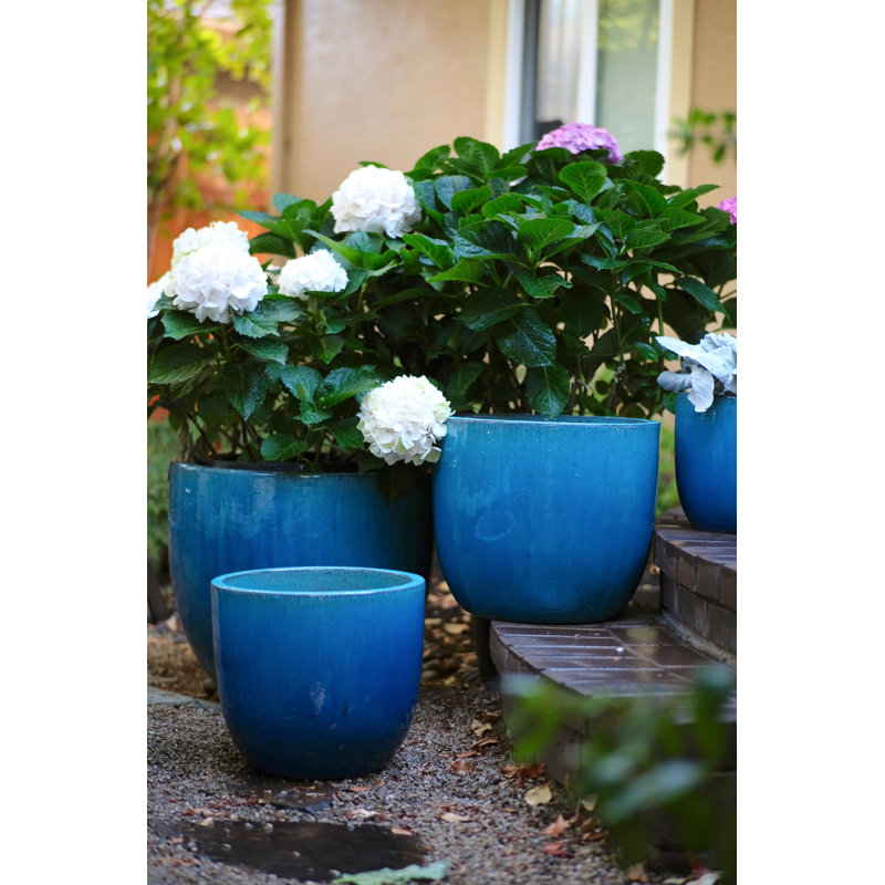 Pots en forme de coquille d'œuf - Ensemble de 3 pots moyens en grès - Usage intérieur et extérieur, Turquoise en chute