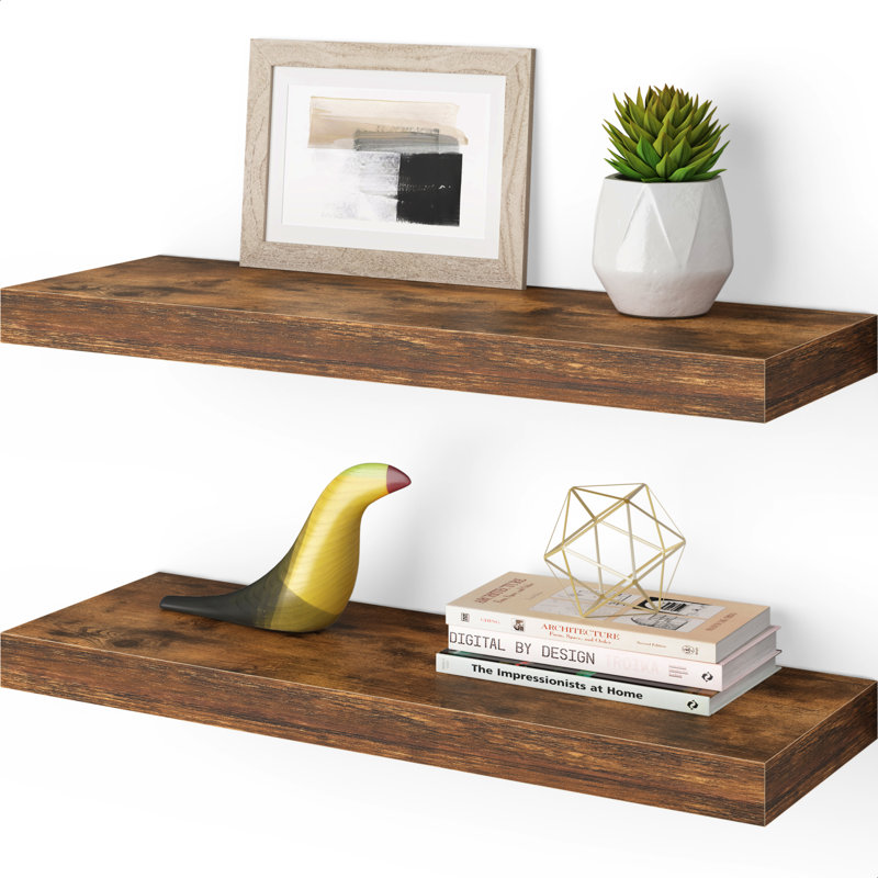 Miami 24" W x 8" D Floating Shelves Set with Invisible Wall Mount Brackets, Brown