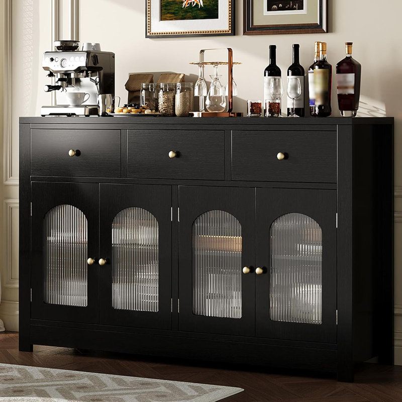 Buffet 55 "en bois blanc avec tiroirs et rangement pour la cuisine et la salle à manger, Noir