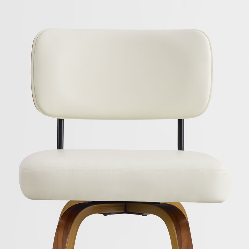 Upholstered Swivel Counter Stool with Walnut Bentwood Frame, White, 2