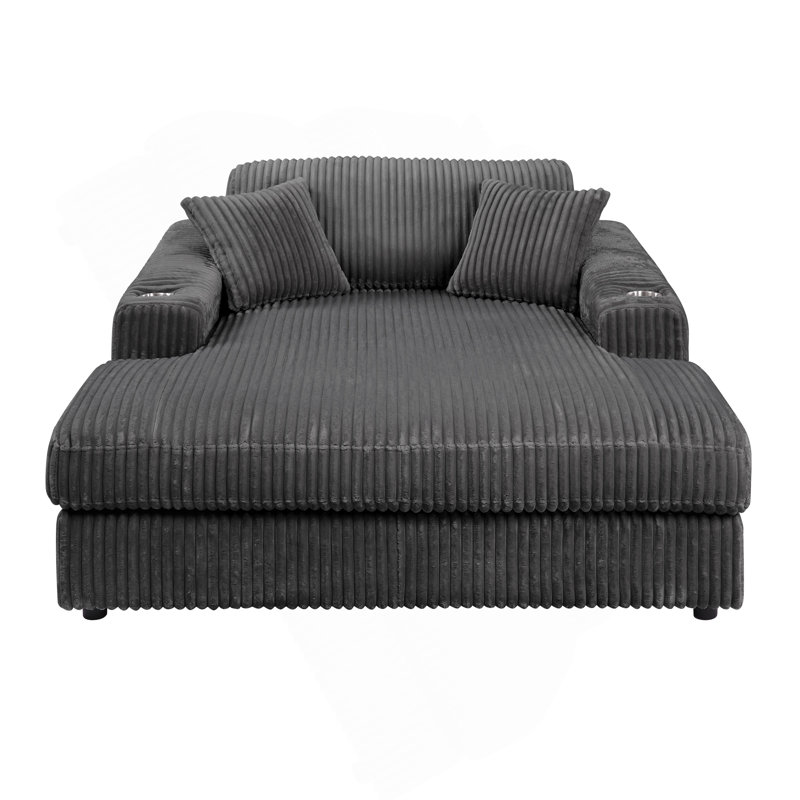 Chaise en velours côtelé gris Hilde avec 2 coussins