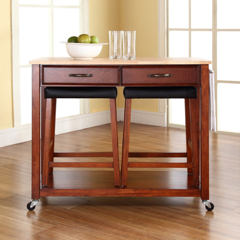 Diamondback Solid Wood Top Kitchen Island Set, Cherry