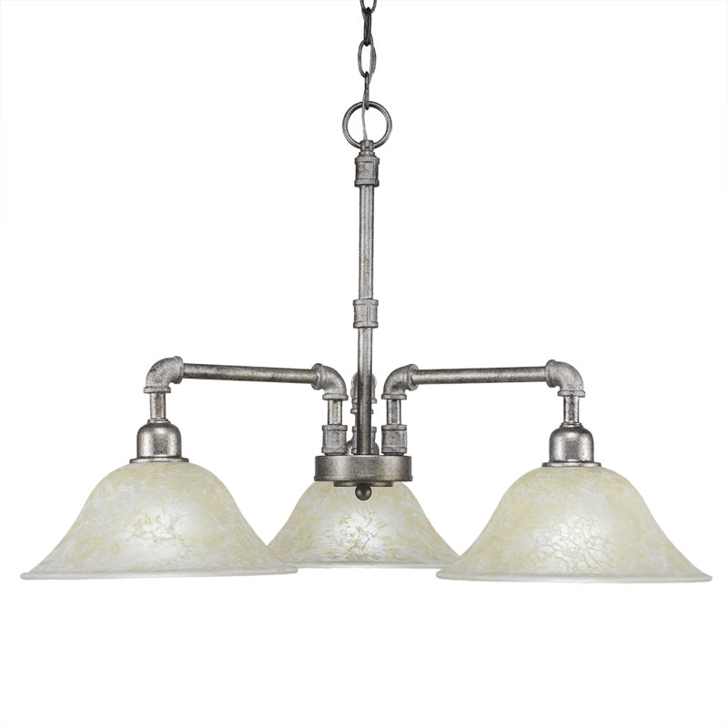 Lustre 3 lumières Camila Vintage avec verre ambré 10 ", Argent vieilli