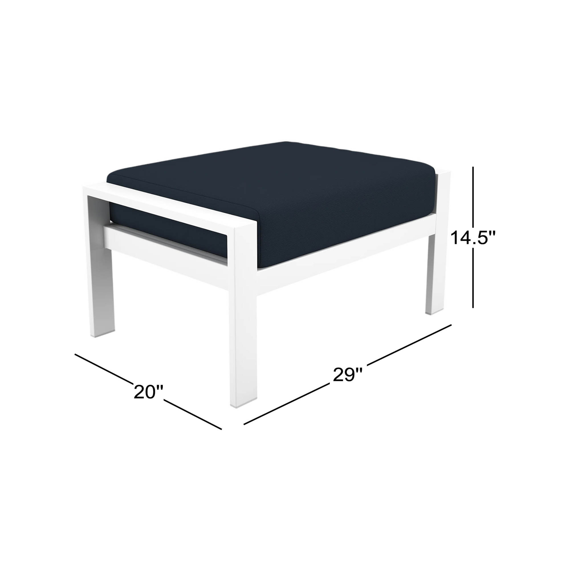 Townsend Metal Outdoor Ottoman With Sunbrella Cushion, Canvas Navy