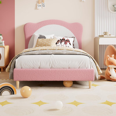 Cadre de lit simple pour enfants avec tête de lit festonnée réglable, lit princesse en velours