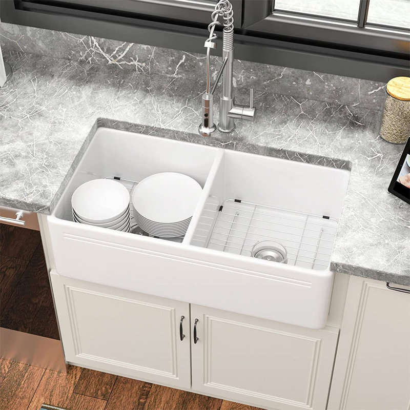 Évier de cuisine à double cuve encastrable avec accessoires L 33 po x l 18 po