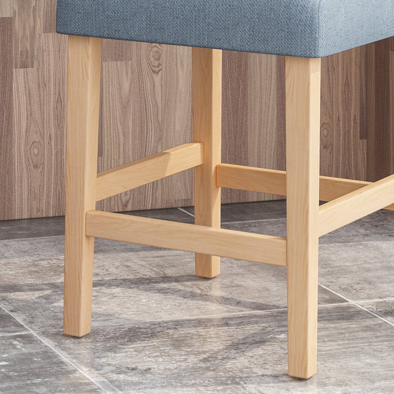 Fabric Upholstered Bar Stools Set with Tufted Back,Wood Base