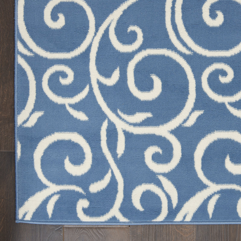 Tapis bleu bohème Bo Bo, Rectangle 5 pi 3 po x 7 pi 3 po