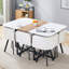 Table de salle à manger en bois avec chaises assorties pour les restaurants et les maisons avec surface à double face, structure en métal durable et assise confortable.