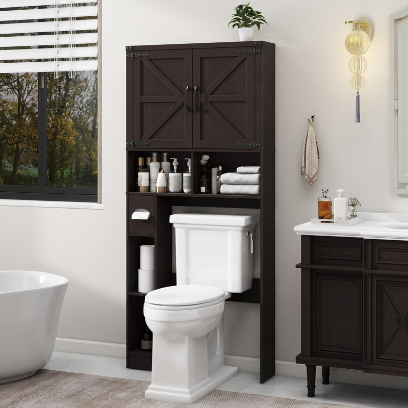 Over The Toilet Storage Cabinet, Farmhouse Storage Cabinet Over Toilet With 2 Barn Doors && Toilet Paper Holder Stand,Home Space-Saving Toilet Rack, For Bathroom, Laundry, Restroom