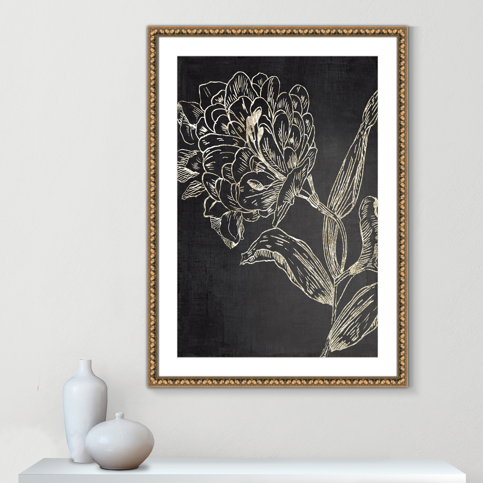 Clarendon "Golden Flower Folklore II" Print, 42.5" H x 30.5" W, Gold Bead