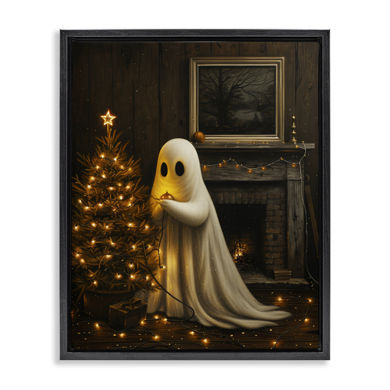 Cadre flottant lumières fantômes de Noël, design par Arlington Prints, Cadre flottant noir de jais, H 21 po x l 17 po