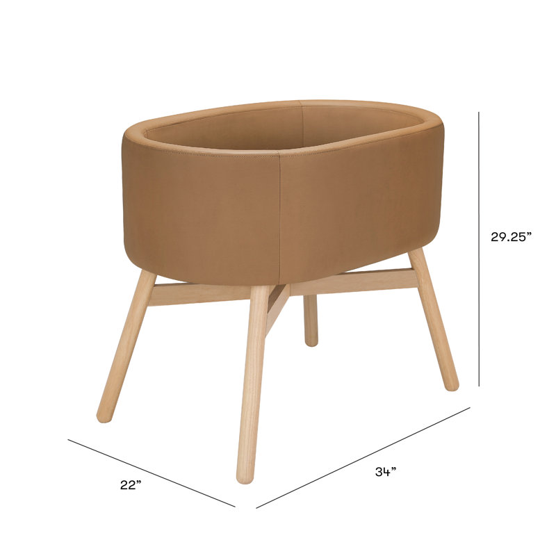 Camel Vegan Leather and Wood Bassinet for Newborns
