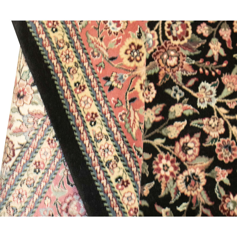 Hand Knotted Wool Area Rug in Black And Rose