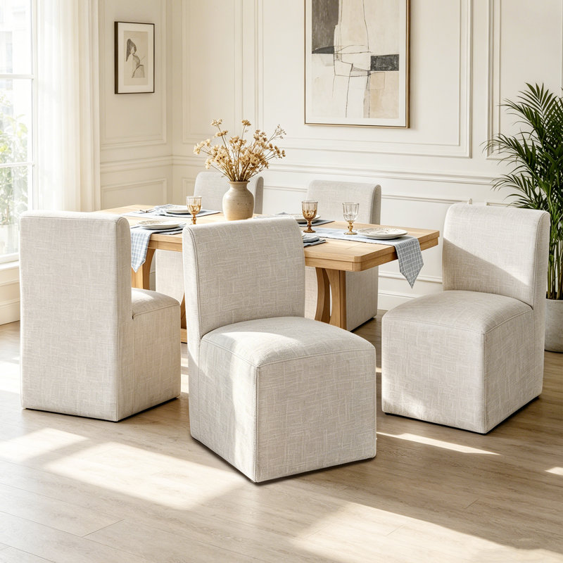 Ritney Upholstered Fabric Parsons Design Modern Traditional Dining Chair, 4