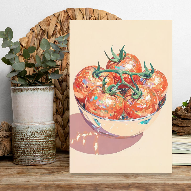 «Disco Tomato Still Life Elegant Modern Vibrant Fruit», art mural, H 18 po x l 12 po