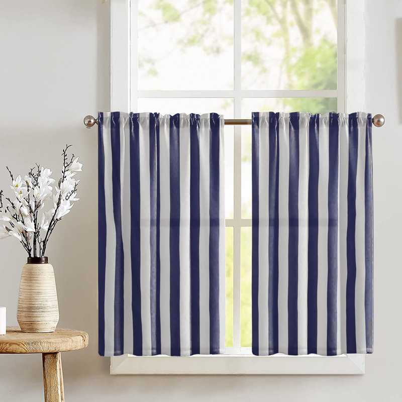 Friary Cotton Blend Striped Tailored Cafe Curtain, Navy