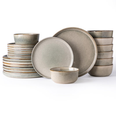 Stoneware Dinnerware Sets,Round Reactive Glaze Ceramic Plates And Bowls Sets,Highly Scratch Resistant | Dishwasher & Microwave Safe,Service For 8 Dishes Set (24Pc)