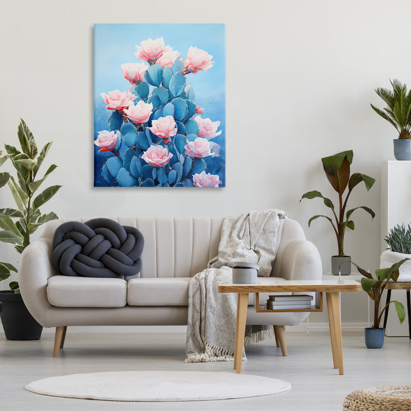 «Cactus & Rose Blossoms», art mural sur toile par RB, H 48 po x l 36 po