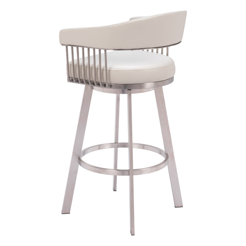 White Faux Leather and Metal Swivel Counter Stool