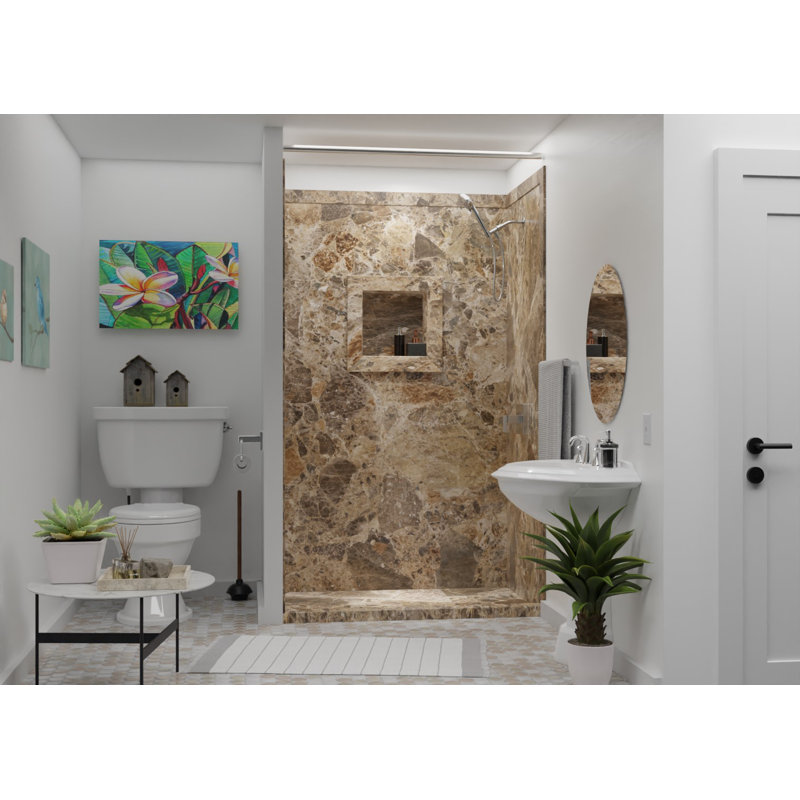 FlexStone 17"W x 17"H Square Recessed Shampoo Caddy in Breccia Paradiso, Breccia Paradiso