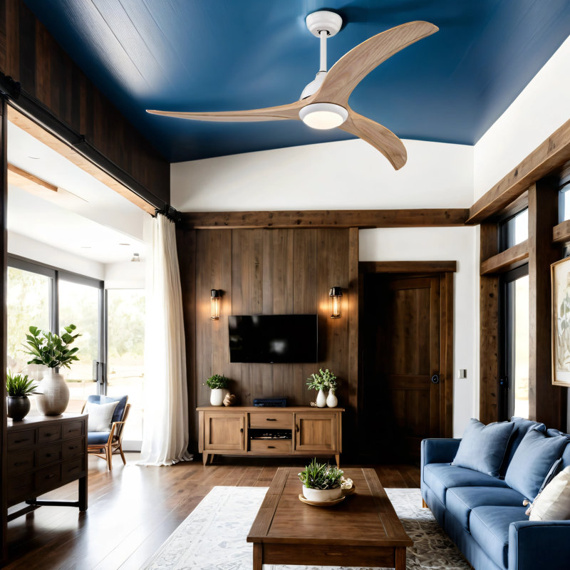52-in with Integrated LED Indoor Ceiling Fan with Light and Remote (3-Blade), Light Yellow Wood, White