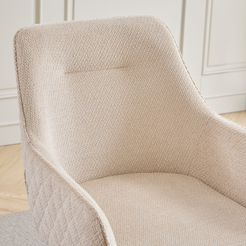 Linen Blend Upholstered Armchair, Beige, 4, Beige