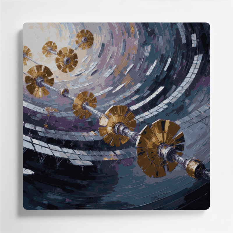 SciFi Satellite array in deep space Gray Metal Wall Art