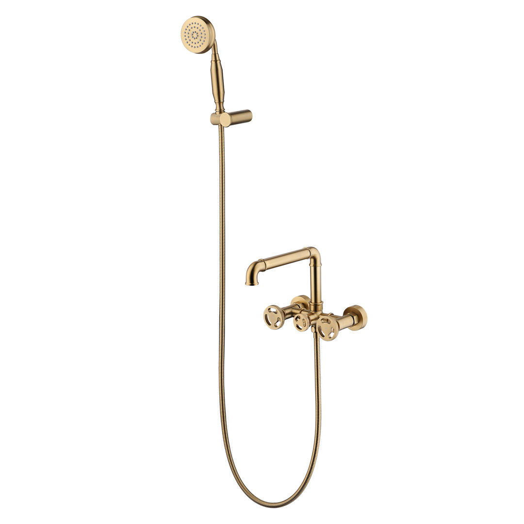 3 Handle Wall Clawfoot Tub Faucet with Diverter Homein 