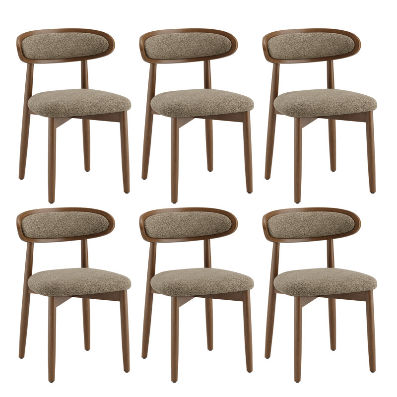 Chaises de salle à manger rembourrées avec pieds en bois massif, dossier courbé, 6, Camel