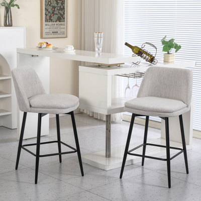 Ensemble de 2 tabourets de bar pivotants à hauteur de comptoir, tabourets de bar pivotants à 360 ° avec dossier et pieds en métal, hauteur de siège de 25,6 po, tabourets de comptoir pour îlot de cuisine et pub, toile de lin, lin blanc cassé.
