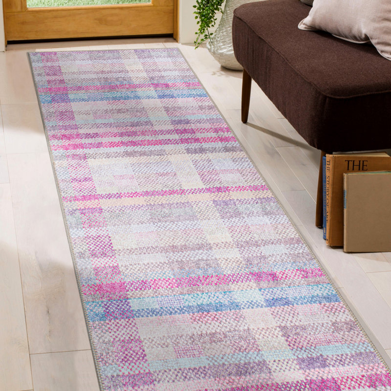 Tapis multicolore Plaid Flatweave Performance, Tapis de couloir 2 pi 6 po x 7 pi